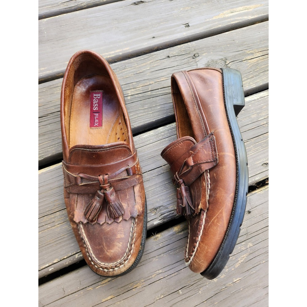 Vintage 90s Grunge Bass Flex Phillips Loafers‎ Brown Leather Kiltie Tassel 9M